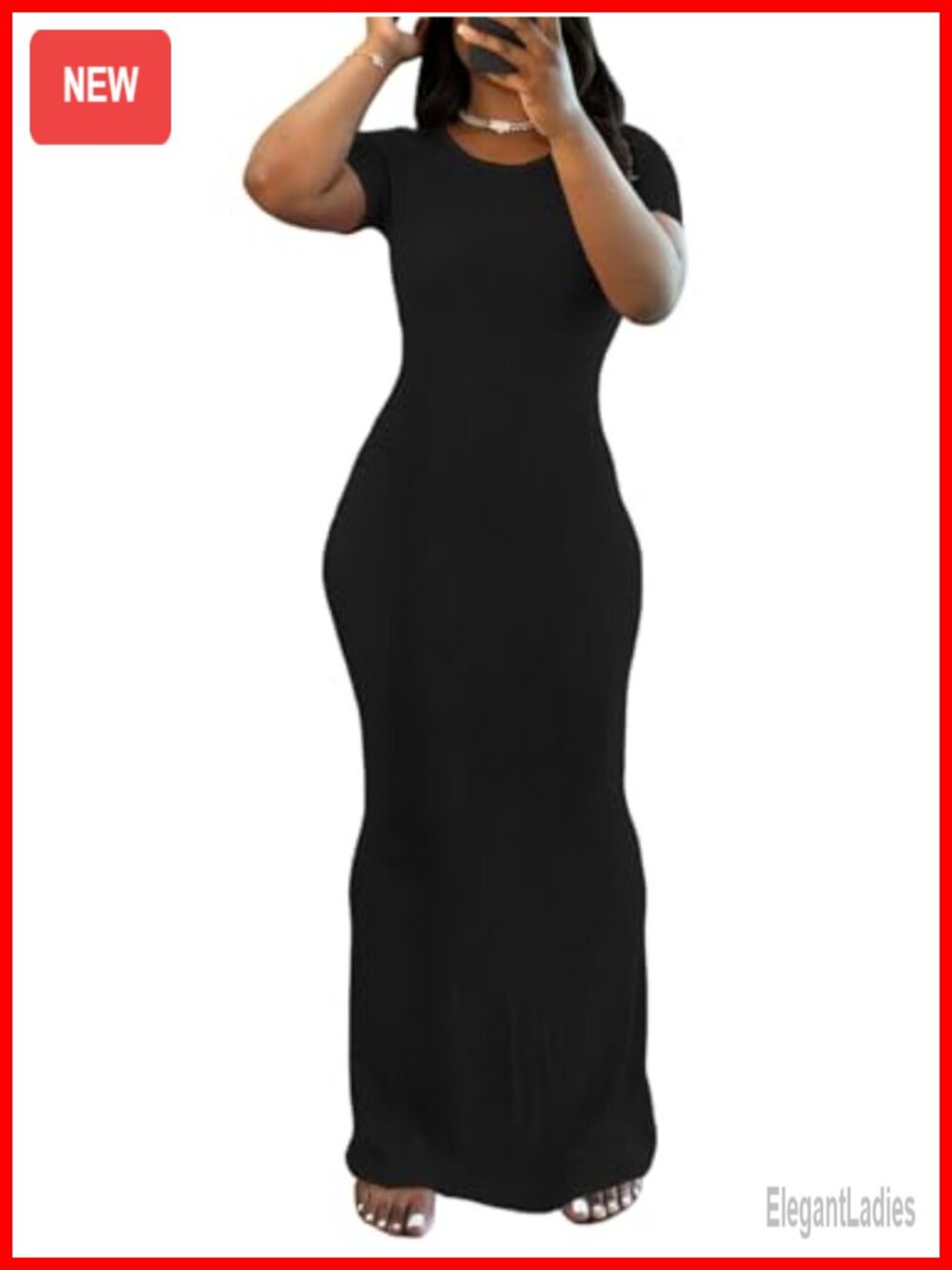 Women's Summer Bodycon Maxi Dress Scoop Neck Short Sleeve Club Party